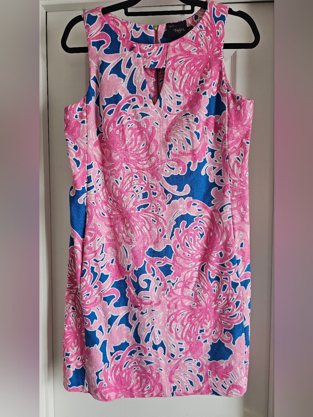 Taylor Pink, White, & Blue Floral Sleeveless Sheath Dress Size 10